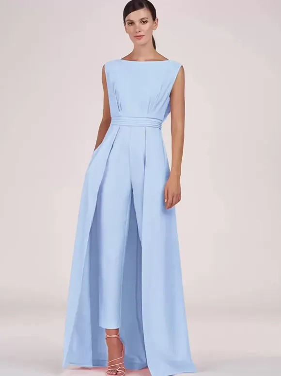Mother Dress Jewel Neck Sleeveless Jumpsuit Pleated Ankle-Length Guest Dresses For Wedding