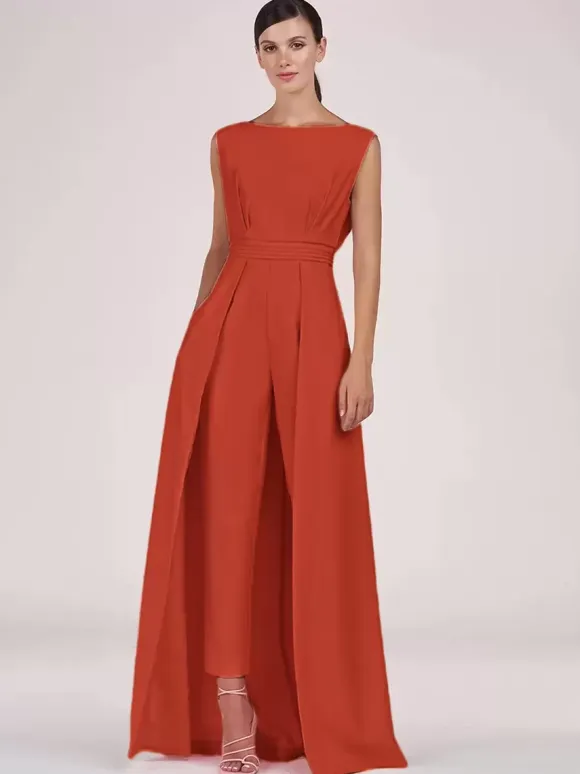 Mother Dress Jewel Neck Sleeveless Jumpsuit Pleated Ankle-Length Guest Dresses For Wedding