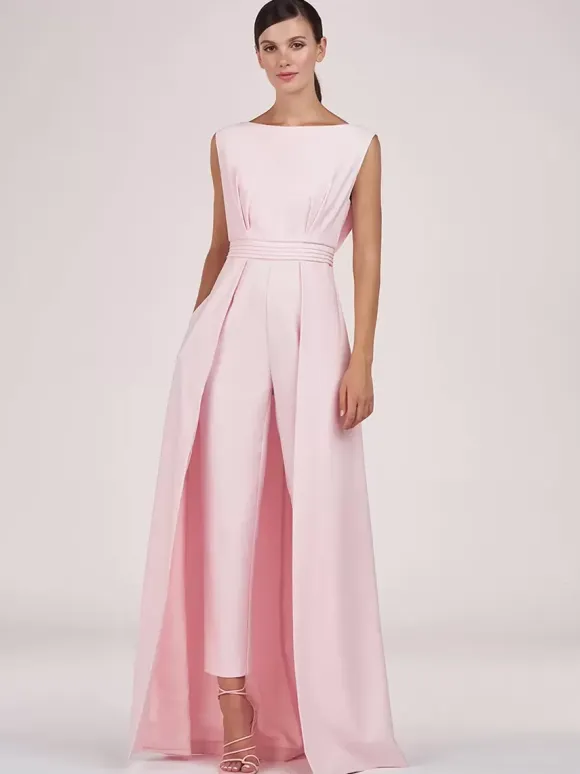 Mother Dress Jewel Neck Sleeveless Jumpsuit Pleated Ankle-Length Guest Dresses For Wedding