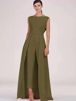 Mother Dress Jewel Neck Sleeveless Jumpsuit Pleated Ankle-Length Guest Dresses For Wedding