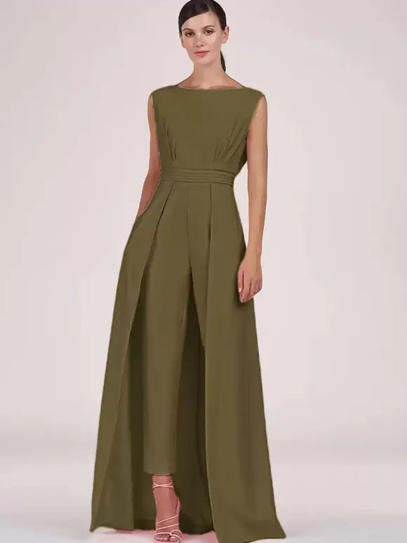 Mother Dress Jewel Neck Sleeveless Jumpsuit Pleated Ankle-Length Guest Dresses For Wedding