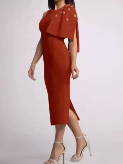 Mother Dress Jewel Neck Sleeveless Sheath Bows Tea-Length Wedding Guest Dresses