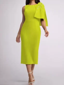 Mother Dress Jewel Neck Sleeveless Sheath Bows Tea-Length Wedding Guest Dresses