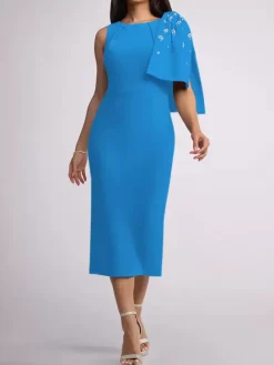 Mother Dress Jewel Neck Sleeveless Sheath Bows Tea-Length Wedding Guest Dresses