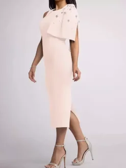Mother Dress Jewel Neck Sleeveless Sheath Bows Tea-Length Wedding Guest Dresses