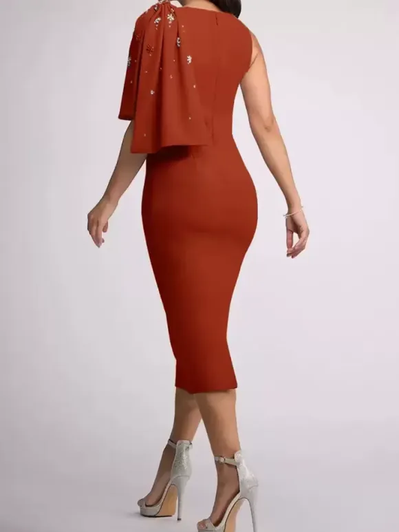 Mother Dress Jewel Neck Sleeveless Sheath Bows Tea-Length Wedding Guest Dresses
