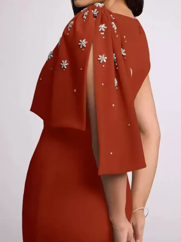 Mother Dress Jewel Neck Sleeveless Sheath Bows Tea-Length Wedding Guest Dresses