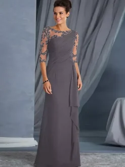 Mother Dress Of The Bride Jewel Neck 3/4 Length Sleeves Sheath Pleated Bodycon Long Wedding Guest Dresses Free Customization
