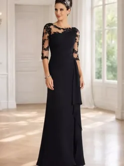 Mother Dress Of The Bride Jewel Neck 3/4 Length Sleeves Sheath Pleated Bodycon Long Wedding Guest Dresses Free Customization