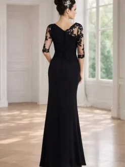 Mother Dress Of The Bride Jewel Neck 3/4 Length Sleeves Sheath Pleated Bodycon Long Wedding Guest Dresses Free Customization