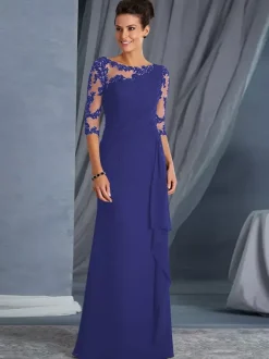 Mother Dress Of The Bride Jewel Neck 3/4 Length Sleeves Sheath Pleated Bodycon Long Wedding Guest Dresses Free Customization
