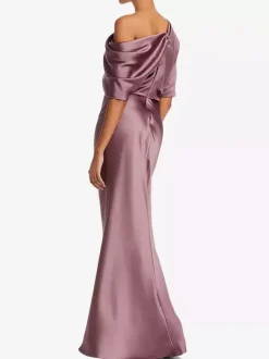 Mother Dress One-Shoulder Short Sleeves Mermaid Pleated Floor-Length Wedding Guest Dresses