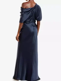 Mother Dress One-Shoulder Short Sleeves Mermaid Pleated Floor-Length Wedding Guest Dresses