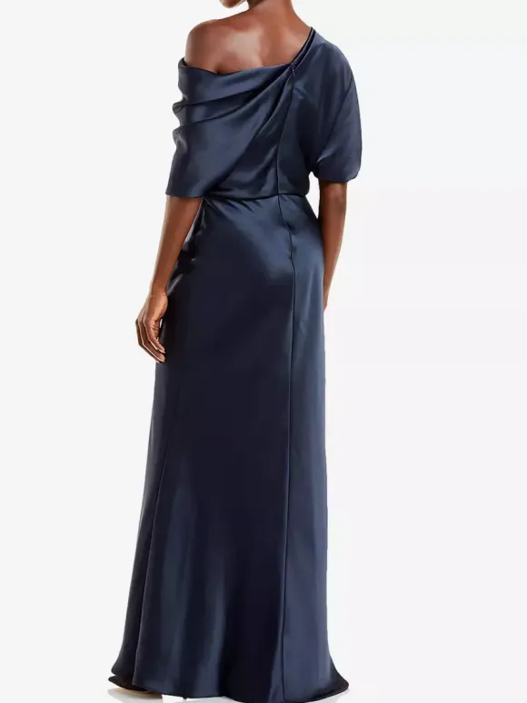 Mother Dress One-Shoulder Short Sleeves Mermaid Pleated Floor-Length Wedding Guest Dresses