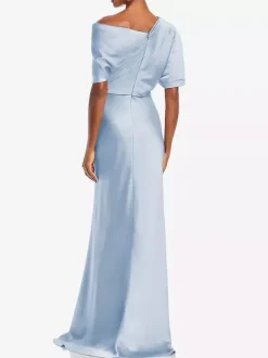 Mother Dress One-Shoulder Short Sleeves Mermaid Pleated Floor-Length Wedding Guest Dresses