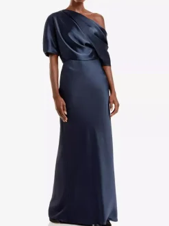 Mother Dress One-Shoulder Short Sleeves Mermaid Pleated Floor-Length Wedding Guest Dresses