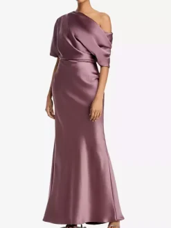 Mother Dress One-Shoulder Short Sleeves Mermaid Pleated Floor-Length Wedding Guest Dresses