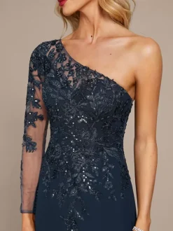 Mother Dress One-Shoulder Long Sleeves Ball Gown Sequins Guest Dresses For Wedding