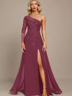 Mother Dress One-Shoulder Long Sleeves Ball Gown Sequins Guest Dresses For Wedding