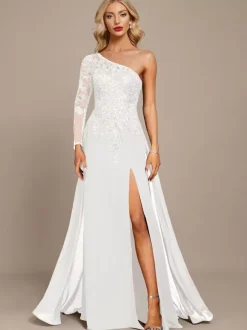Mother Dress One-Shoulder Long Sleeves Ball Gown Sequins Guest Dresses For Wedding