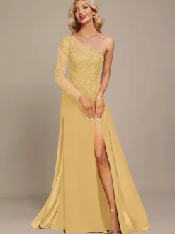 Mother Dress One-Shoulder Long Sleeves Ball Gown Sequins Guest Dresses For Wedding