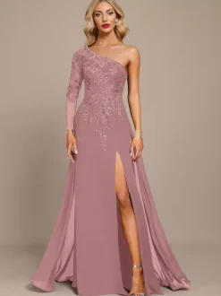 Mother Dress One-Shoulder Long Sleeves Ball Gown Sequins Guest Dresses For Wedding