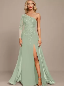 Mother Dress One-Shoulder Long Sleeves Ball Gown Sequins Guest Dresses For Wedding