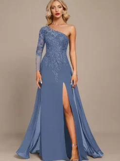 Mother Dress One-Shoulder Long Sleeves Ball Gown Sequins Guest Dresses For Wedding