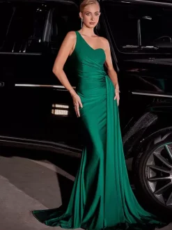 Mother Dress One-Shoulder Sleeveless Mermaid Pleated Wedding Guest Dresses