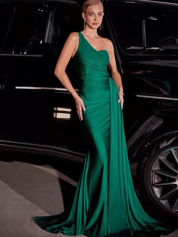Mother Dress One-Shoulder Sleeveless Mermaid Pleated Wedding Guest Dresses