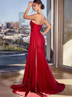 Mother Dress One-Shoulder Sleeveless Mermaid Pleated Wedding Guest Dresses