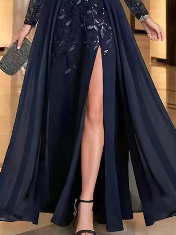 Mother Dress Party Dress Jewel Neck Long Sleeves A-Line Sequins Wedding Guest Dresses