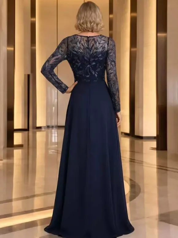 Mother Dress Party Dress Jewel Neck Long Sleeves A-Line Sequins Wedding Guest Dresses