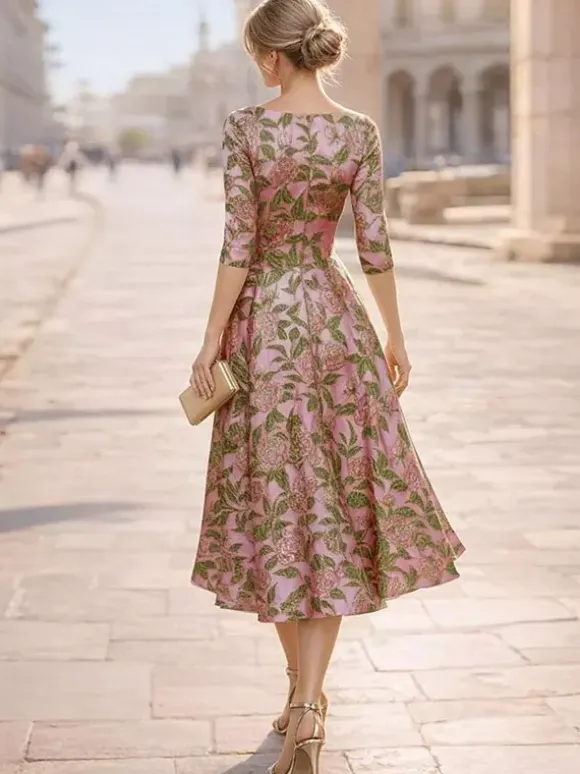 Mother Dress V-Neck 3/4 Length Sleeves A-Line Pleated Guest Dresses For Wedding