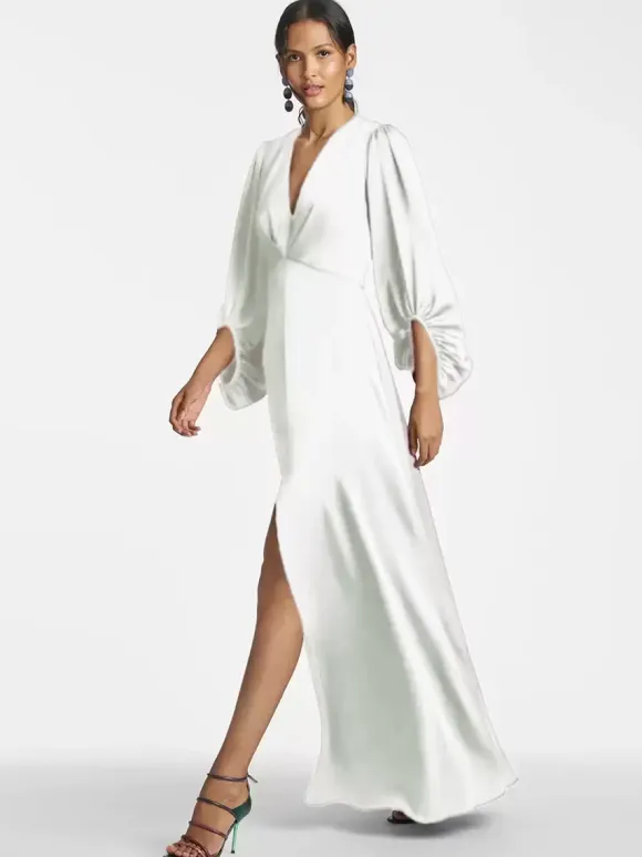 Mother Dress V-Neck 3/4 Length Sleeves A-Line Floor-Length Guest Dresses For Wedding