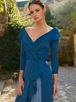 Mother Dress V-Neck 3/4 Length Sleeves A-Line Pleated Guest Dresses For Wedding