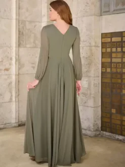 Mother Dress V-Neck Long Sleeves A-Line Applique Floor-Length Wedding Guest Dresses