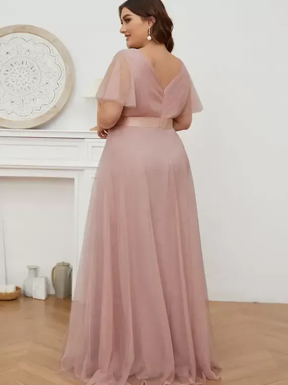 Mother Dress V-Neck Short Sleeves A-Line Pleated Wedding Guest Dresses
