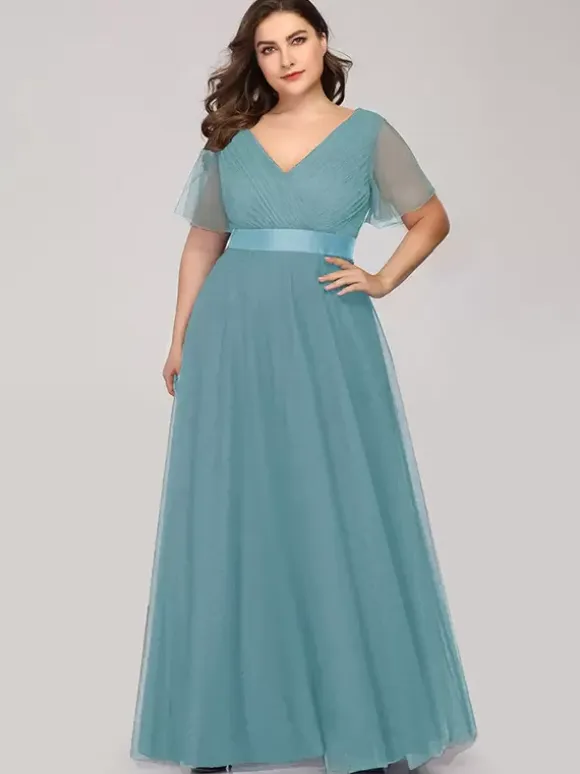 Mother Dress V-Neck Short Sleeves A-Line Pleated Wedding Guest Dresses