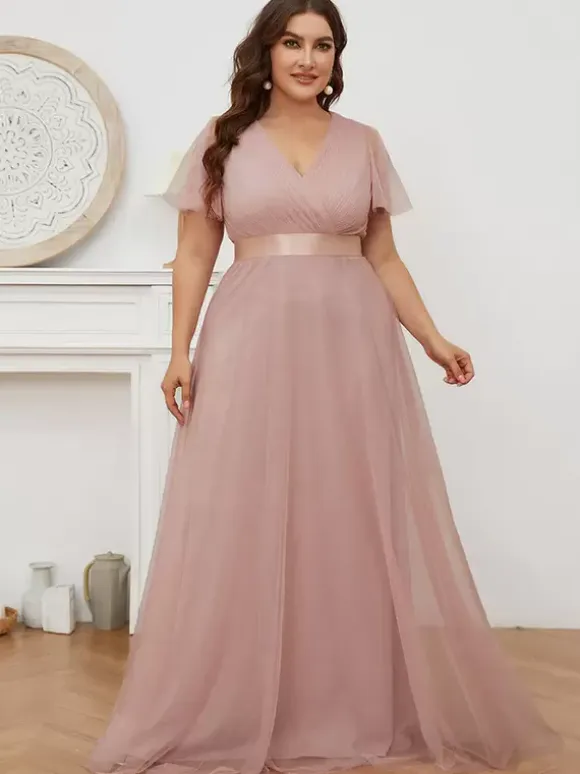 Mother Dress V-Neck Short Sleeves A-Line Pleated Wedding Guest Dresses