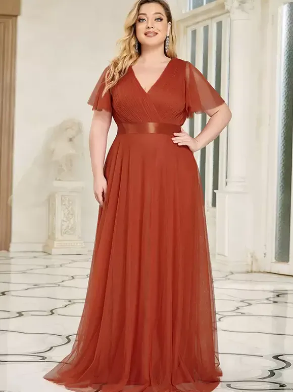 Mother Dress V-Neck Short Sleeves A-Line Pleated Wedding Guest Dresses