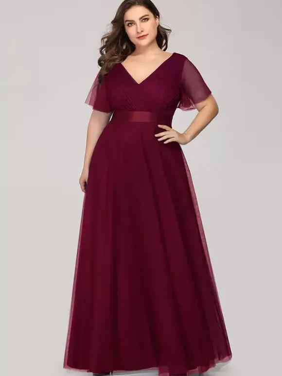 Mother Dress V-Neck Short Sleeves A-Line Pleated Wedding Guest Dresses