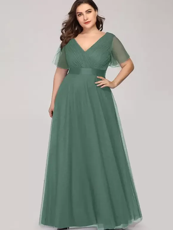 Mother Dress V-Neck Short Sleeves A-Line Pleated Wedding Guest Dresses
