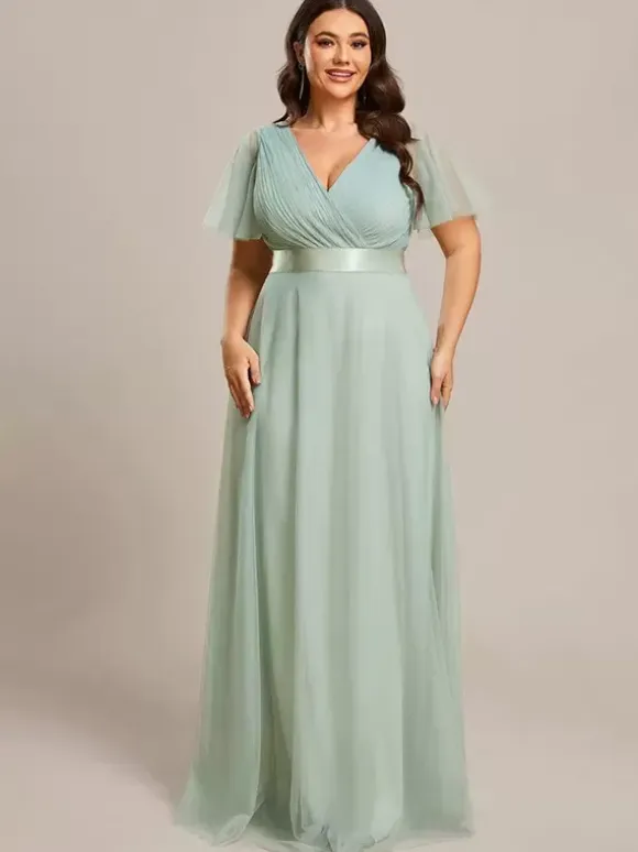 Mother Dress V-Neck Short Sleeves A-Line Pleated Wedding Guest Dresses