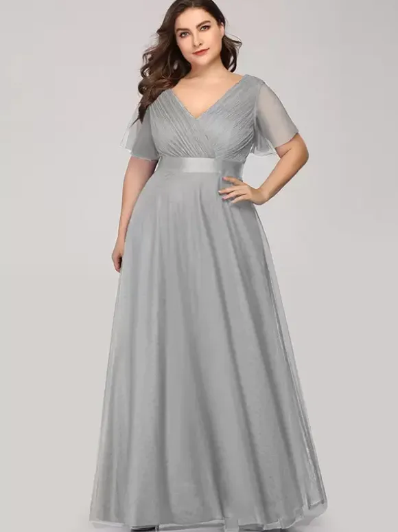 Mother Dress V-Neck Short Sleeves A-Line Pleated Wedding Guest Dresses