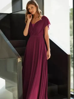 Mother Dress V-Neck Short Sleeves A-Line Pleated Guest Dresses For Wedding