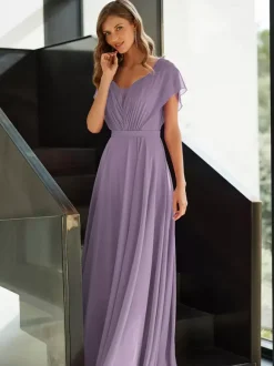 Mother Dress V-Neck Short Sleeves A-Line Pleated Guest Dresses For Wedding