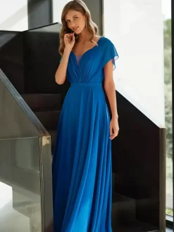 Mother Dress V-Neck Short Sleeves A-Line Pleated Guest Dresses For Wedding