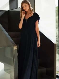 Mother Dress V-Neck Short Sleeves A-Line Pleated Guest Dresses For Wedding