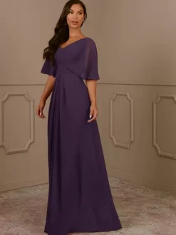 Mother Dress V-Neck Short Sleeves A-Line Pleated Wedding Guest Dresses